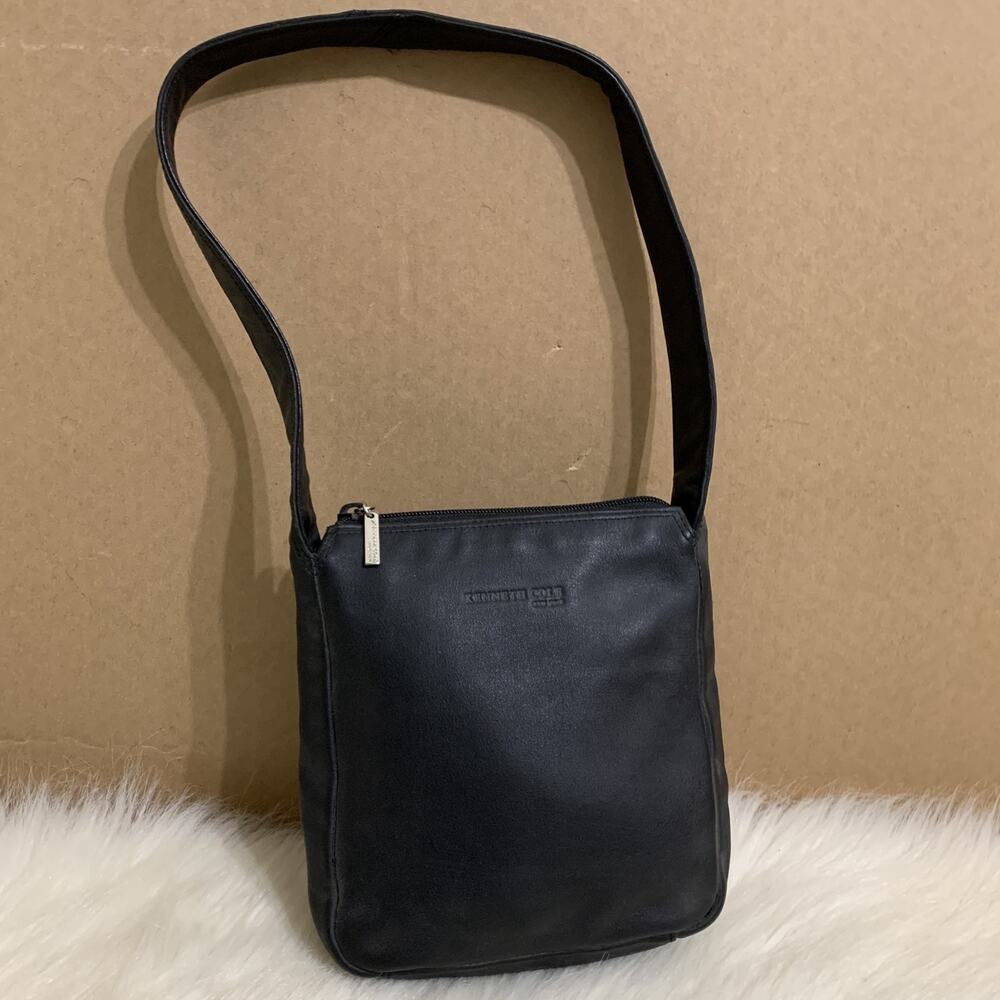 KENNETH COLE Small Black Genuine Leather Vintage Y2K Shoulder Bag N/S Hobo